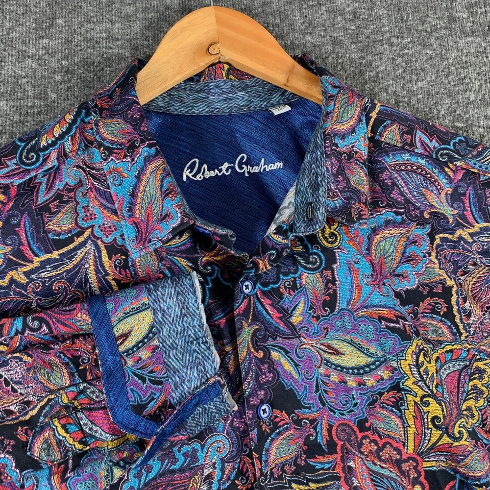 Robert Graham Shirt Men 2XLT Paisley Flip Cuff Floral Bold Party Loud Flamboyant